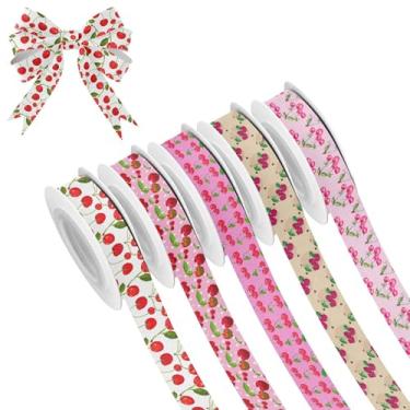 Imagem de SEHANY 5 rolos de fita de Natal 0,59 polegadas 5 jardas fitas de tecido cereja vermelha fitas de cetim festival fitas decorativas de Natal para embrulho de presente faça você mesmo artesanato grinalda