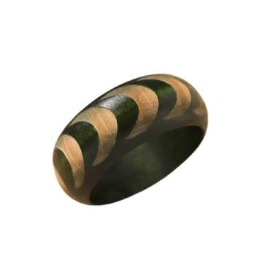 Imagem de Pulseiras étnicas grossas de madeira boêmia esculpida geométrica de madeira natural para mulheres e homens vintage padrão listrado artesanal tribal joia de pulso, Medium, Zinco, Sem Pedra Preciosa