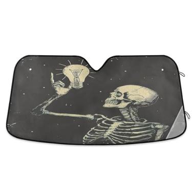 Imagem de SEHANY Esqueletos góticos engraçados para para-brisa, protetor solar dobrável, protetor de viseira de sol bloqueia os raios UV para manter o veículo fresco protetor de viseira de sol para carro