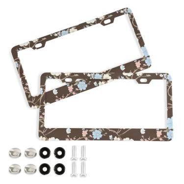 Imagem de SEHANY Molduras de placa de licença de flores florais coloridas, capas de moldura de placa de carro de alumínio à prova de ferrugem com orifícios elípticos e parafusos serve para veículos padrão dos