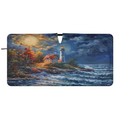 Imagem de Blueangle Para-brisa com pintura a óleo Lighthouse - 149,9 cm x 76,2 cm dobrável para janela dianteira do carro blocos de para-sol raios UV viseira de sol (488)