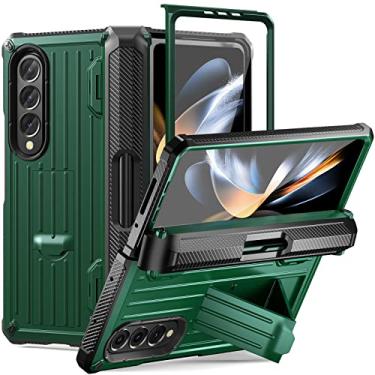 Imagem de GooodiDEAR Capa para Samsung Galaxy Z Fold 4, proteção de corpo inteiro, antiarranhões, fina - capa dobrável com compartimento para caneta embutido, protetor de tela com suporte, carregamento sem fio, verde militar