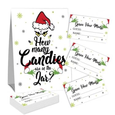 Imagem de Placa Guess How Many Candies (1 placa de pé e 50 cartões de adivinhação) Kit de cartas de jogo de atividades com tema de arco rosa para chás de bebê, festas de recém-nascidos, chá de noivado de