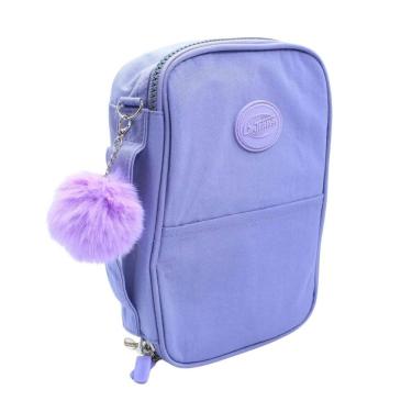 Imagem de Estojo Escolar Premium Lilás Pompom Organização Completa Volta as Aulas Tendência Menina Feminino