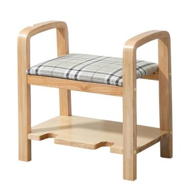 Imagem de FAMEOYA Banco de sapato para troca de sapatos, armário de sapatos nórdico para casa de família com apoio de braço, banco doméstico, armário de armazenamento multicamadas, banco de chuveiro interno