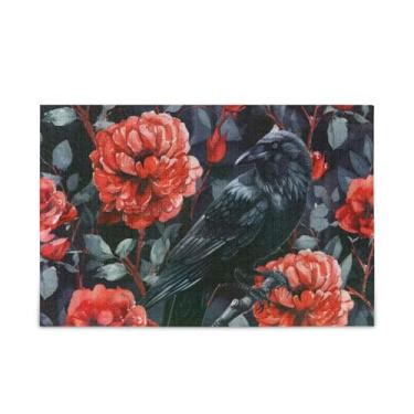 Imagem de WELLDAY Quebra-cabeça pássaros corvos em rosas 1000 peças grande jogo de arte para adultos adolescentes