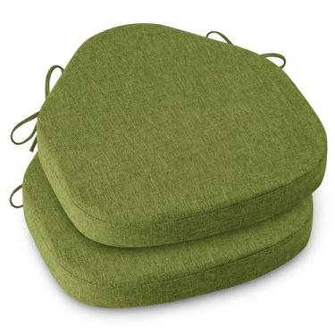 Imagem de AddGrace Conjunto de 2 almofadas de cadeira para cadeiras de jantar Windsor com capa texturizada removível e almofadas de assento internas antiderrapantes com laços e espuma (41,5 x 48 cm verde)