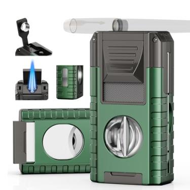 Imagem de Isqueiro 6 em 1 com chamas de jato triplo (sem gás) (cinza verde)