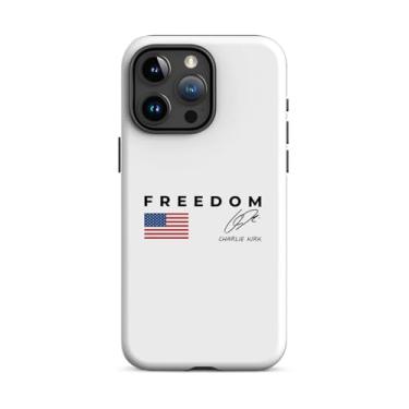 Imagem de KINGMINOS Capa de telefone Freedom C.K, design de capa com bandeira americana guerreira patriótica dos EUA com assinatura (para iPhone 16 Plus)