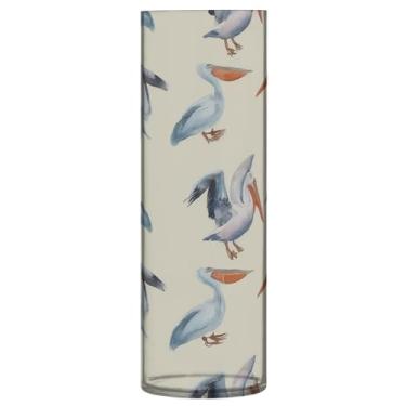 Imagem de JUZIHAI Vaso com estampa de animal pelicano para flores 9,9 cm x 30 cm Cilindro de plástico moderno vaso de flores para centro de mesa de casamento, decoração de casa