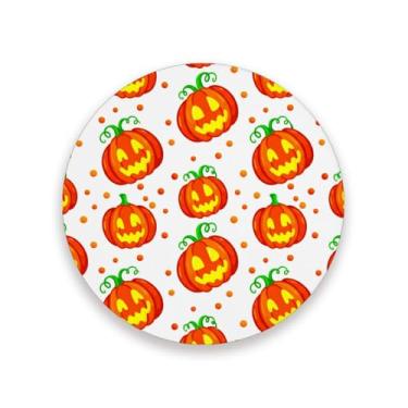 Imagem de JUZIHAI Conjunto de 4 porta-copos de abóboras de Halloween com 4 porta-copos redondos absorventes de pedra cerâmica com base de cortiça, tapete de proteção de mesa para cozinha, bar, decoração de casa