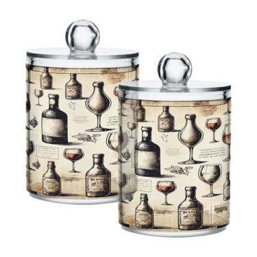 Imagem de Qilmy Qtip Suporte de 400 ml, copos de vinho vintage de plástico transparente boticário com tampa, dispensador de recipiente de banheiro para bola de algodão, cotonete, fio dental, pacote com 2