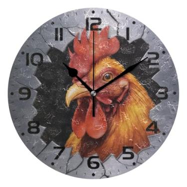 Imagem de JUZIHAI Relógio de parede de galo silencioso, sem tique-taque, redondo, operado por bateria, fácil de ler, relógio decorativo de parede para casa, cozinha, sala de estar, quarto, escritório, 25 cm