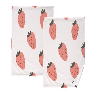 Imagem de Qilmy Conjunto de 2 toalhas de mão de morango doce, toalhas de mão de algodão macio e absorvente para banheiro, cozinha, academia, hotel, spa, 40 x 71 cm
