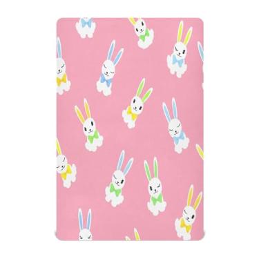 Imagem de JUZIHAI Lençol de berço com laço de coelho de Natal para meninos e meninas, macio, respirável, elástico, 99 x 68 cm, lençol aconchegante para berço padrão e cama de criança pequena