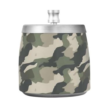 Imagem de Qilmy Cinzeiro de aço inoxidável com tampa - Cinzeiro de cigarro à prova de vento sem cheiro sem fumaça para casa, escritório, carro, pátio, varanda (uso interno e externo)