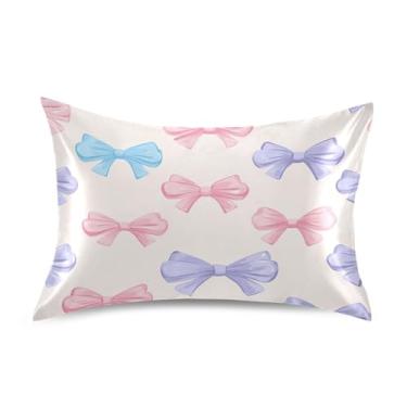 Imagem de Qilmy Linda fronha de cetim rosa pastel para cabelo e pele, capa de almofada de seda refrescante macia e respirável com fecho de envelope, tamanho Queen 50 x 76 cm