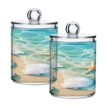 Imagem de Qilmy Qtip Suporte de boticário de plástico transparente de 400 ml, com tampa, dispensador de recipiente de banheiro para bola de algodão, cotonete, fio dental, pacote com 2