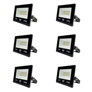 Imagem de Kit 6 Refletor Led 30w Smd Bivolt 6500k Fachada Pavilhão Ip66 Mx-0316