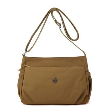 Imagem de Bolsa tiracolo com vários compartimentos para mulheres, bolsa mensageiro casual de nylon com alça ajustável, 27 x 18 x 8 cm, Caramel, Medium, Bolsa tiracolo