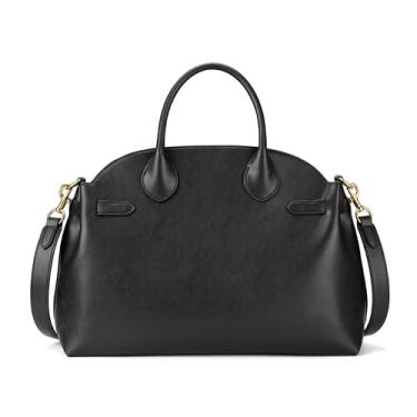 Imagem de Bolsa de couro retrô para laptop de trabalho: bolsa preta de 35 a 40 cm para computador de grande capacidade - Mulheres profissionais - Viagem de negócios uso diário