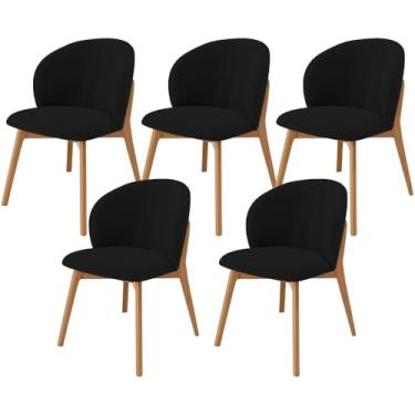 Imagem de Kit 05 Cadeiras de Jantar e Estar Living Estofada Mia L02 Bouclê Preto - Lyam Decor