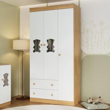 Imagem de Guarda-roupa Infantil 92cm com Vidro 3 Portas e 2 Gavetas Teddy Multimóveis Mp4487 Madeirado/branco