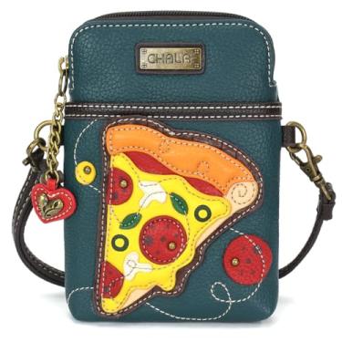 Imagem de CHALA Bolsa tiracolo para celular Foodie Collection - Bolsa feminina de couro poliuretano/lona multicolorida com alça ajustável, Pizza - Turquesa, tamanho �nico