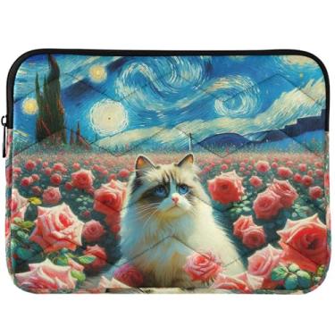 Imagem de Capa para notebook personalizada com gatinho estrelado noite estrelada gato rosa fofo capa para notebook para MacBook Pro 14 capa para laptop 13-14 polegadas universal