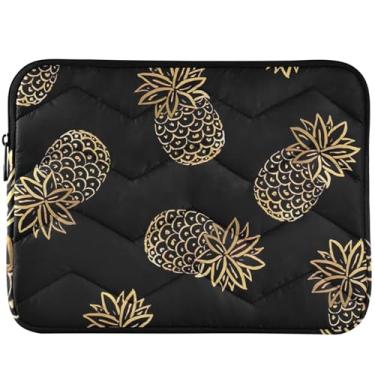 Imagem de Capa para laptop abacaxi tropical preta bufante para MacBook Pro 14 polegadas, acessórios de computador, capa para notebook universal 13-14 polegadas