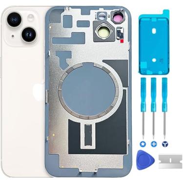 Imagem de ABUSVEX Capa de vidro traseira original para substituição da porta da bateria e fita impermeável, moldura de câmera pré-instalada para iPhone 14, ferramenta de reparo de todas as operadoras 14
