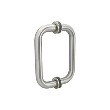 Imagem de MONT HARD Maçaneta da porta do chuveiro – Puxador traseiro redondo de 15 cm com arruelas, níquel escovado, para vidro temperado sem moldura de 1/4 a 1/5.1 cm, fácil instalação, ferragens modernas para