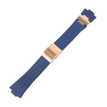 Imagem de AXPTI Pulseira de relógio de silicone para Ulysse-Nardin Marine pulseira de borracha impermeável esportiva 25 x 12 mm masculino (conjunto ouro azul)