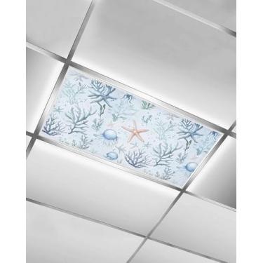 Imagem de Gsypo 1 peça de capas de luz fluorescente oceano, concha, grama, mar, estrela-do-mar, água-viva, filtros magnéticos, painéis de sombra para luzes de teto, sala de aula, escritório, decoração de teto