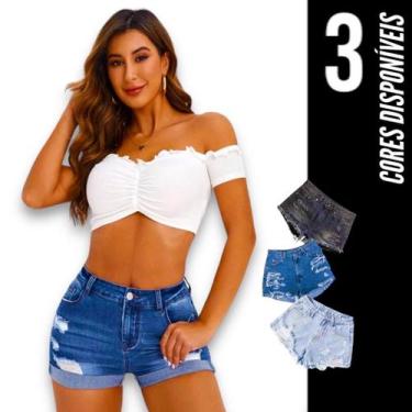 Imagem de Shorts Jeans Rasgado Feminino Casual Elastano Slim 488 - IRON, Azul, 4