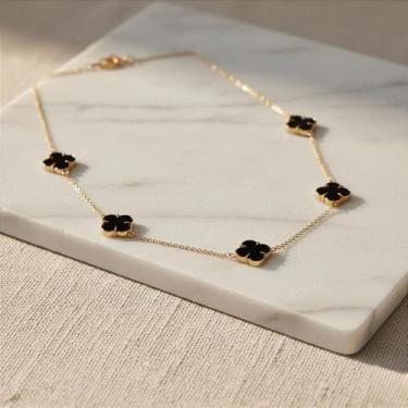 Imagem de Colar de Ouro 18k com 5 Trevos de Ônix Natural - no-brand