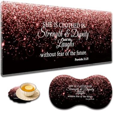 Imagem de Mouse pad grande para jogos + suporte de pulso + porta-copos de café, almofada de mesa com bordas costuradas, conjunto antiderrapante adequado para trabalho de escritório e casa - Estrelas brilhantes