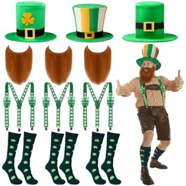 Imagem de Yearntown Conjunto de 9 peças de fantasia masculina de Dia de São Patrício, meias irlandesas, suspensórios, acessórios para fantasia do dia de São Patrício, para adultos, festivais irlandeses, cosplay