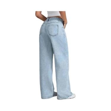 Imagem de Calças Jeans Femininas De Cintura Alta Lavadas Estilo Y2K Ajuste Solto