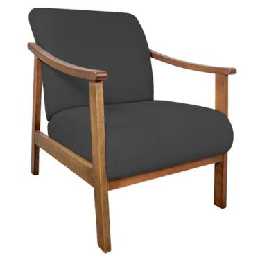 Imagem de Poltrona Liz Base Madeira Linho - Doce Sonho Móveis, Chumbo