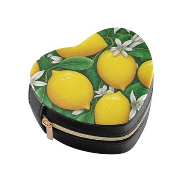 Imagem de Burbuja Caixa de joias em forma de coração com folhas de limão, mini estojo de joias de viagem para mulheres e meninas, organizador portátil de armazenamento para brincos, anéis, colares e pulseiras