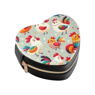 Imagem de Burbuja Linda caixa de joias em forma de coração de galo mini estojo de joias de viagem para mulheres e meninas, estojo portátil organizador de armazenamento para brincos, anéis, colares e pulseiras