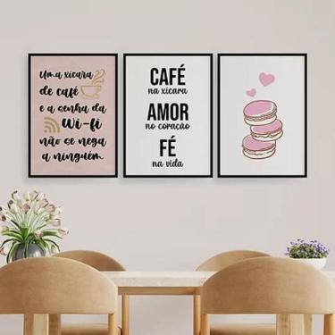Imagem de Kit 3 Quadros Xícara de Café e Wi-Fi 33x24cm - Madeira Preta