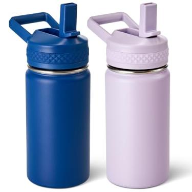 Imagem de Fijinhom Garrafa infantil de 340 g, garrafa de água infantil para meninos e meninas com tampas de canudos, garrafa térmica isolada a vácuo de aço inoxidável 304, livre de BPA, azul + roxo