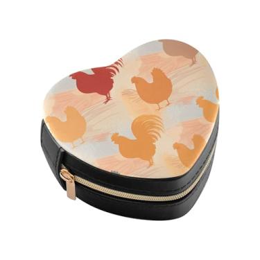 Imagem de Burbuja Caixa de joias em forma de coração de galos mini estojo de joias de viagem para mulheres e meninas, estojo portátil organizador de armazenamento para brincos, anéis, colares e pulseiras