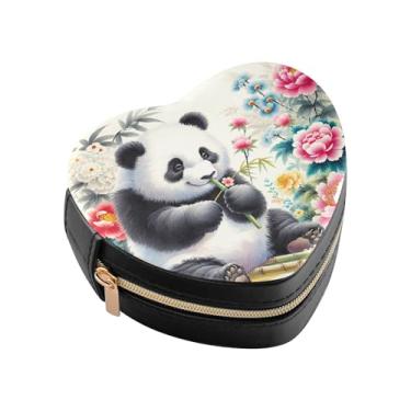 Imagem de Burbuja Mini caixa de joias em forma de coração de panda aquarela para mulheres e meninas, estojo portátil organizador de armazenamento para brincos, anéis, colares e pulseiras