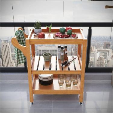 Imagem de Carrinho Multiuso Server C Rodízios Madeira Natural