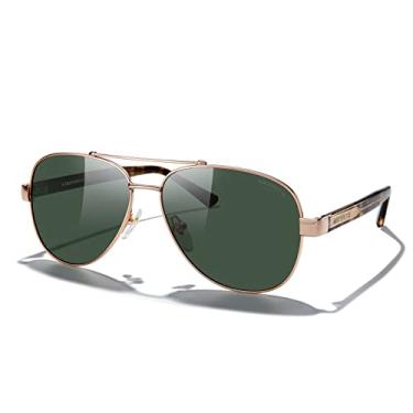 Imagem de MERRY'S Óculos de sol aviador para homens e mulheres com hastes polarizadas acetato S8528, Armação de ouro rosa/lente G15/leopardo e hastes de ouro rosa, Lens Width: 60 Millimeters