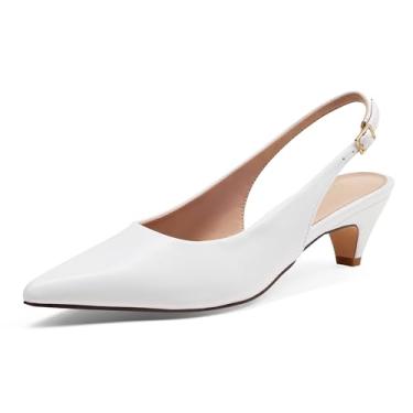 Imagem de GENSHUO Sapato feminino de bico fechado, salto cônico, bico fino, salto gatinho baixo de 5 cm com alça ajustável para trabalho, festa de casamento, Branco, 36