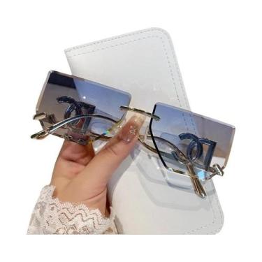 Imagem de Óculos De Sol Femininos Grandes Sem Armação Com Hastes Metálicas Curva